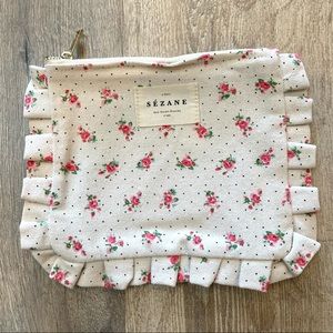Sézane Zip Canvas Ruffle Pouch - Floral and Dots